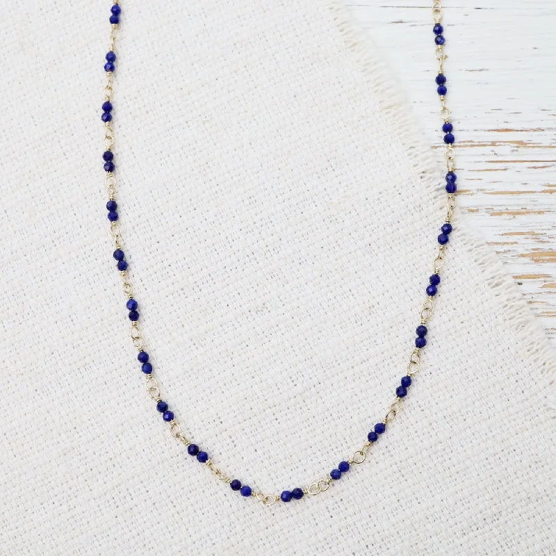 Bold Gemstone Necklaces For Special Occasions-14k Hand-Tied Natural Lapis Gemstone Necklace