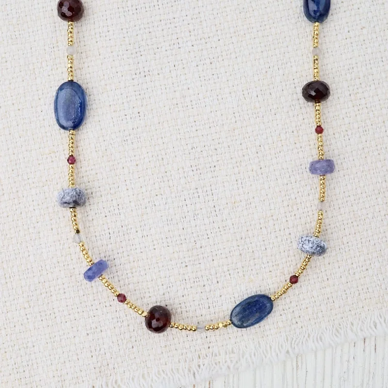 Beautiful Pearl Necklaces For Wedding Jewelry-Gold Glass and Kyanite Mix Necklace