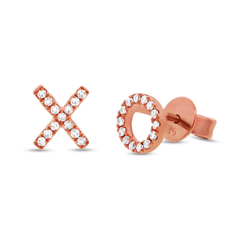 Bold Acrylic Earrings For Statement Style-14K Rose Gold Diamond "XO" Stud Earrings