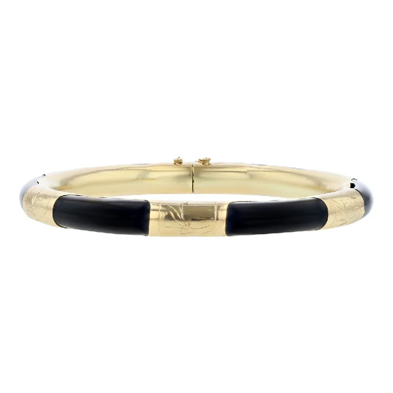 Bangles With Gold Plating-14K Yellow Gold Black Onyx Bangle Bracelet