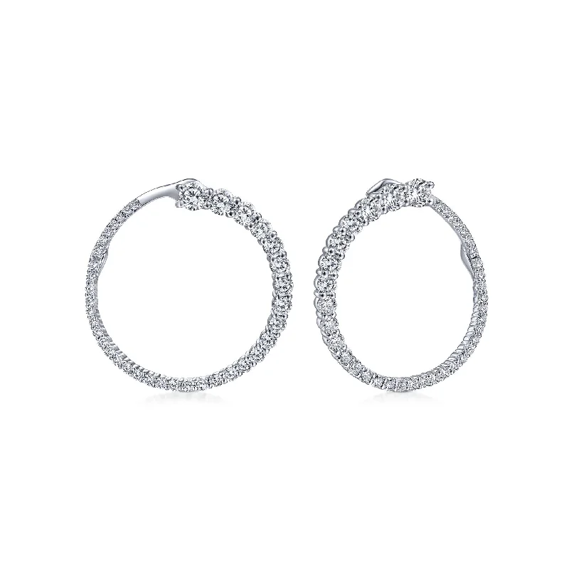 Elegant Pearl Drop Earrings-14K White Gold Diamond Large Wrap Circle Earrings