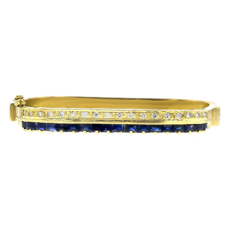 Bangles For Classy Occasions-14K Yellow Gold Sapphire and Diamond Two Row Bangle