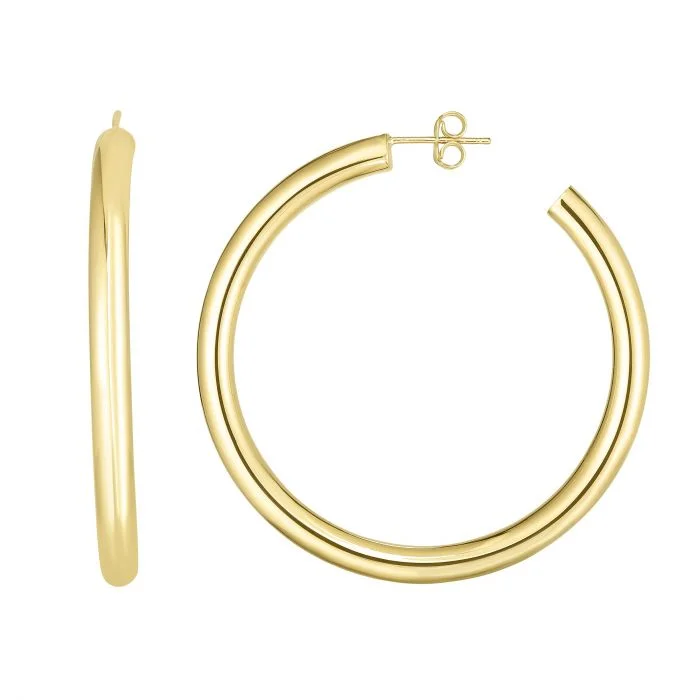 Statement Earrings For Fashionistas-14k Yellow 50mm Polished tube Hoop 4mm Earrings