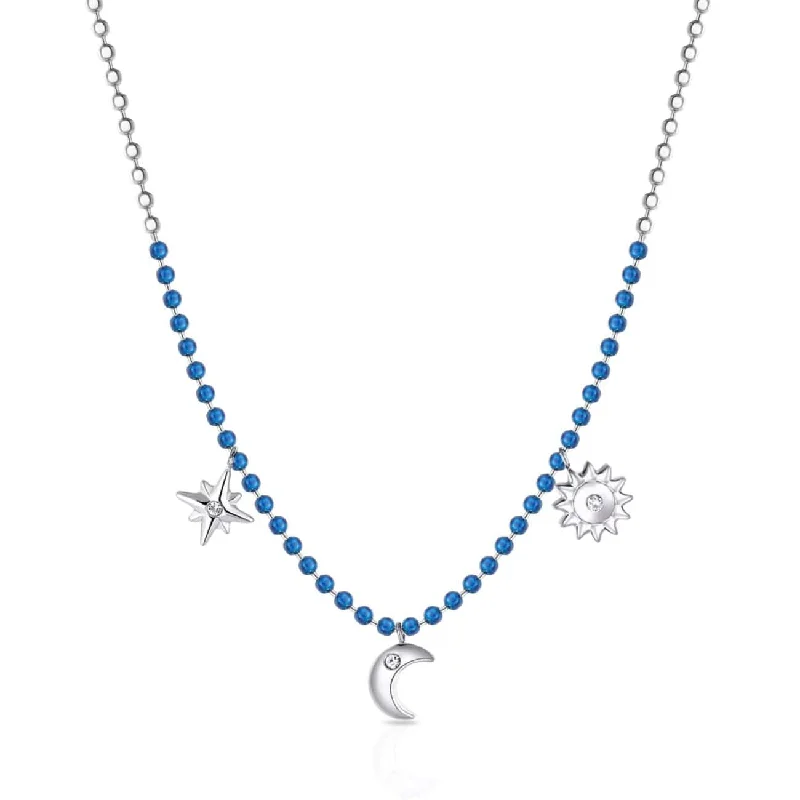 Classic Chain Necklaces For Every Occasion-Stainless Steel Necklace with Blue Enamel and Charms