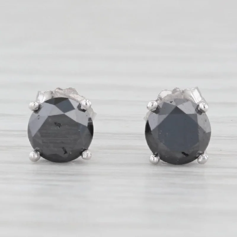 Rose Gold Earrings For Bridesmaids-New 1.41ctw Black Diamond Stud Earrings 14k White Gold Round Solitaires