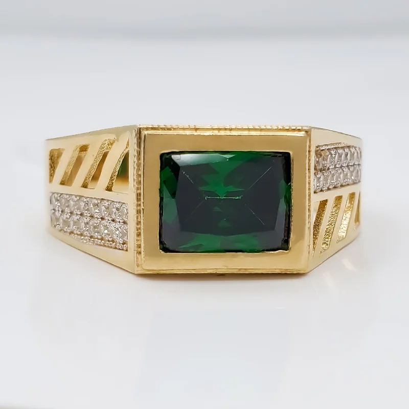 Personalized Men’s Rings For Special Occasions-Green Stone Baguette cut Ring (14K)