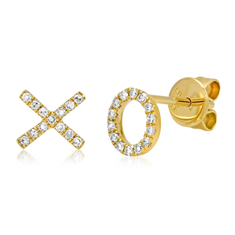 Crystal Stud Earrings For Timeless Style-14K Yellow Gold Diamond "XO" Stud Earrings