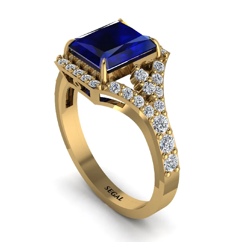 Custom Wedding Bands For Meaningful Gifts-Radiant Cut Sapphire 14K Halo Engagement Ring - Cassidy No. 13