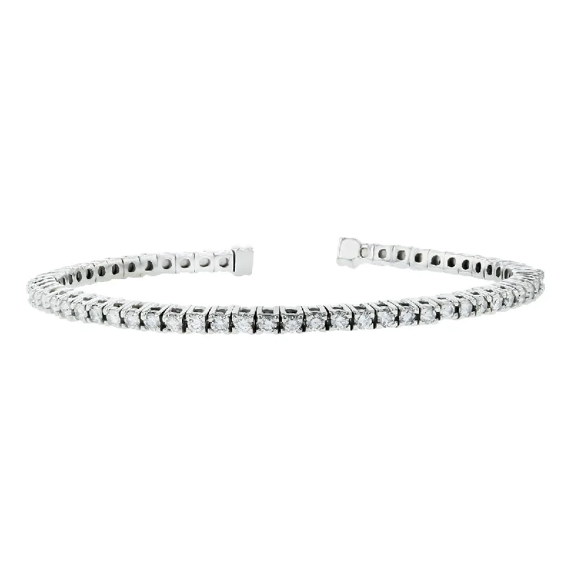 Bangles For Boho Vibes-14K White Gold Diamond Flexible Bangle Bracelet