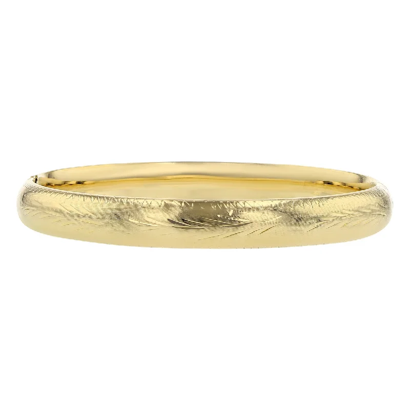 Bangles With Platinum Coating-14K Yellow Gold Brushed Finish Bangle Bracelet