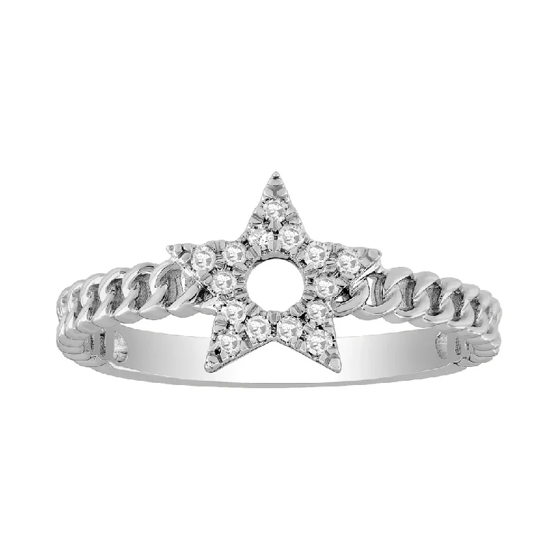 Fashionable Cocktail Rings For Special Events-Diamond Star Cuban Band Ring (14K)