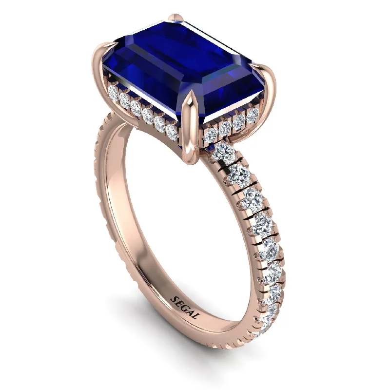 Personalized Promise Rings For Special Occasions-Emerald-Cut Sapphire Pavé Engagement Ring - Daphne No. 14