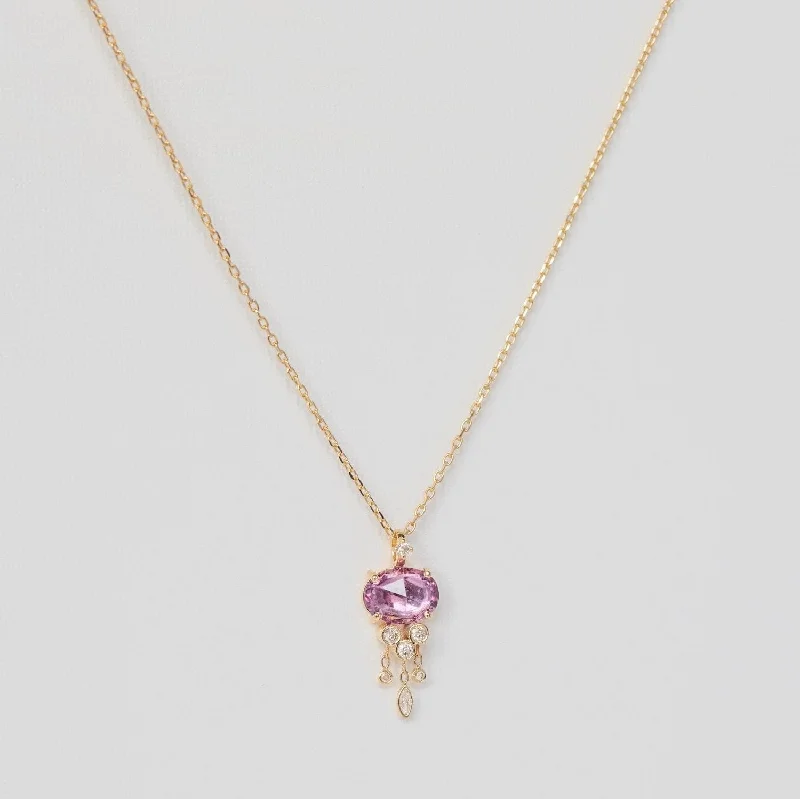 Vintage Pendant Necklaces For Retro Glam-One of a Kind Pink Sapphire & Dangling Diamonds Jellyfish Necklace