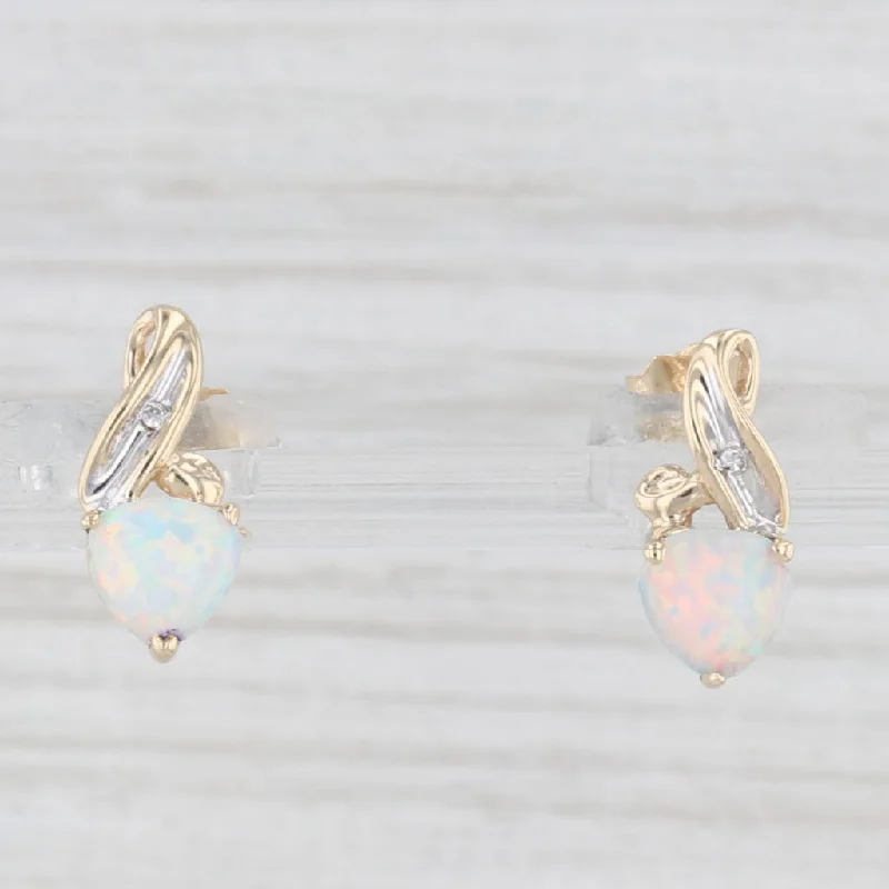 Elegant Gold Earrings For Classic Look-Lab Created Opal Diamond Stud Earrings 10k Yellow Gold Small Drops