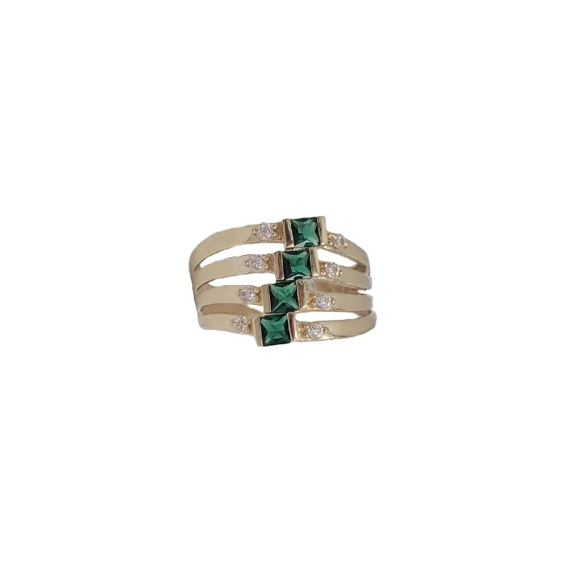 Elegant Wedding Rings For Couples-Layered Green Stone Gypsy Ring (14K)