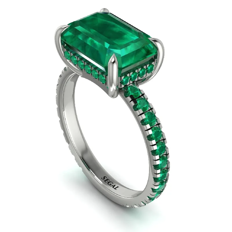 Personalized Couples Rings For Special Moments-Emerald-Cut Emerald Pavé Engagement Ring - Daphne No. 21