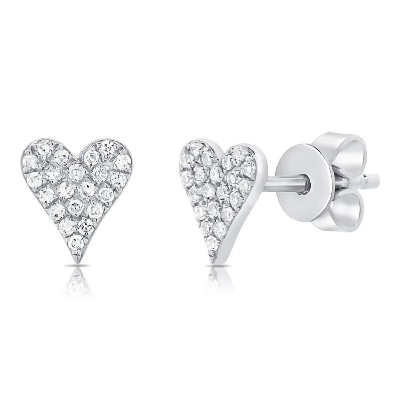 Simple Silver Earrings For All Day Wear-14K White Gold Diamond Elongated Heart Stud Earrings