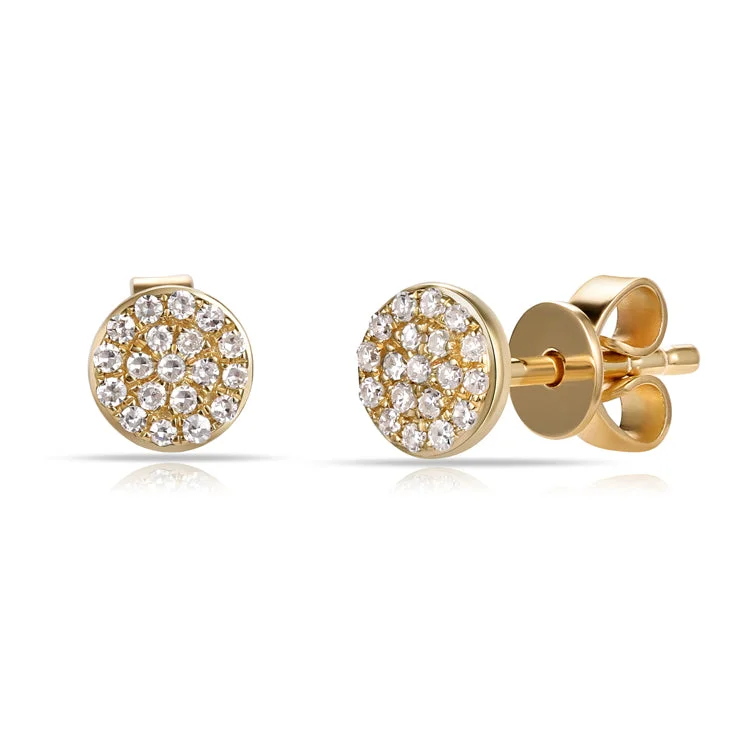 Beautiful Hoop Earrings For Every Day-14K Yellow Gold Diamond Disc Stud Earrings