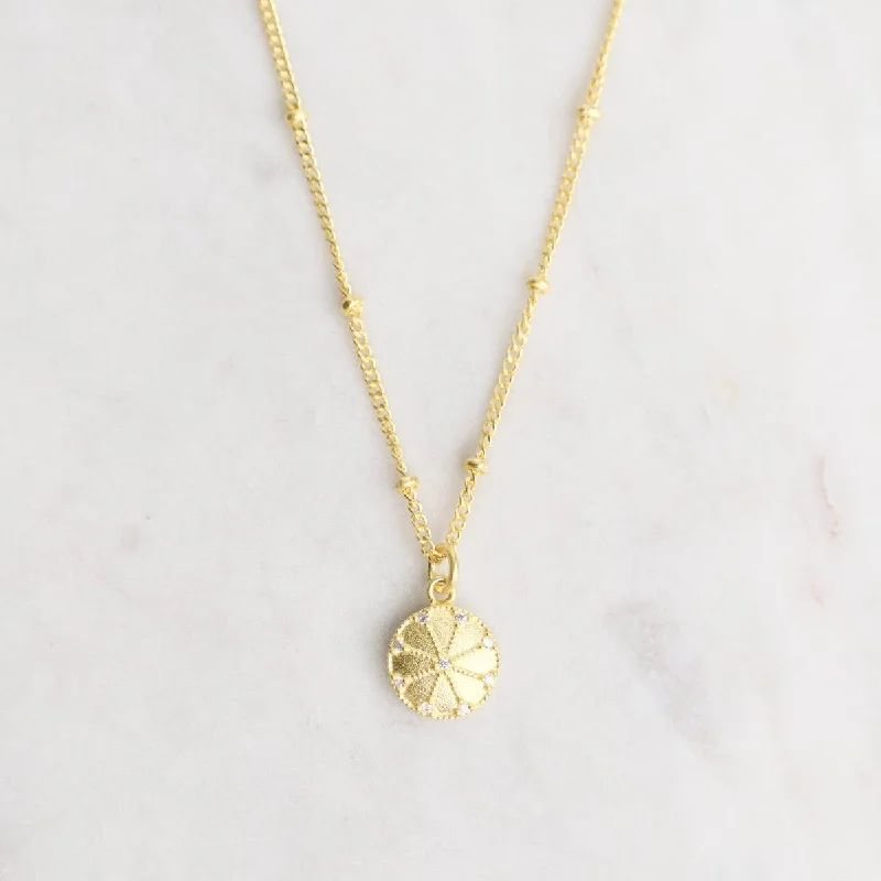 Personalized Birthstone Necklaces For Loved Ones-Gold Disc with CZ Necklace