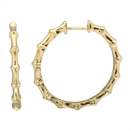 Sleek Silver Earrings For Casual Style-14K Yellow Gold Bamboo Hoop Earrings