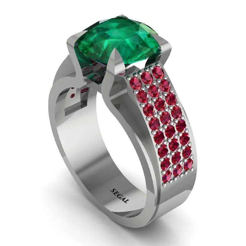 Elegant Custom Rings For Special Occasions-Round Cut Emerald 14K Gold Pave Engagement Ring - Saylor No. 51