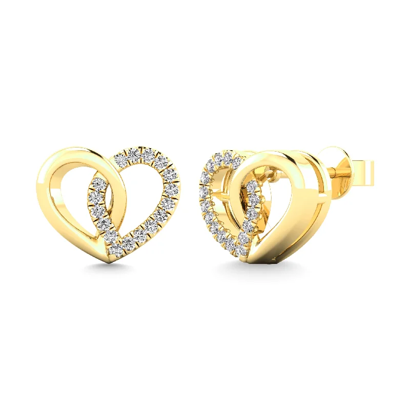 Silver Earrings With Gemstones-10K Yellow Gold 1/10 Ctw Diamond Heart Earrings