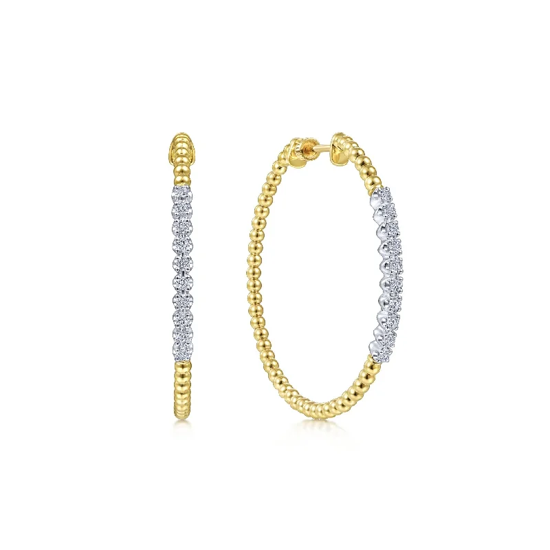 Handmade Gold Earrings For Special Occasions-14K White & Yellow Gold Diamond Beaded 40mm Hoop Earrings