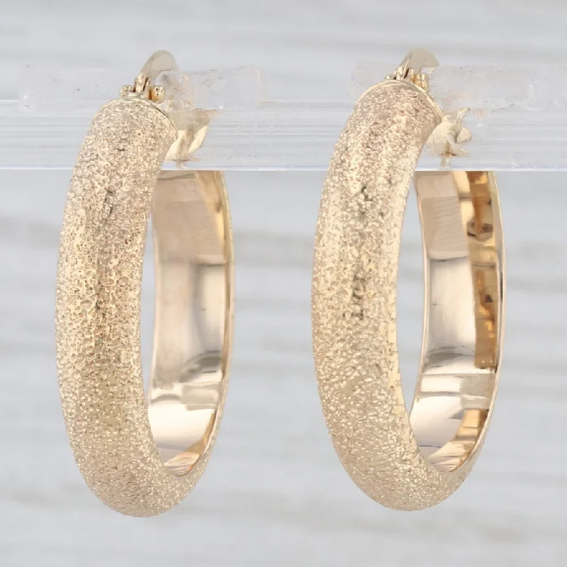 Beautiful Custom Earrings For Unique Gifts-Brushed Hoop Earrings 14k Yellow Gold Snap Top Round Hoops Milor Italy