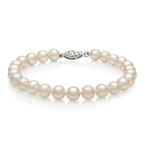 Bracelets For Women With Large Wrists-14K White Gold 7.5 inch Fresh Water AAA+ Pearl Bracelet featuring 6-7MM Pearls