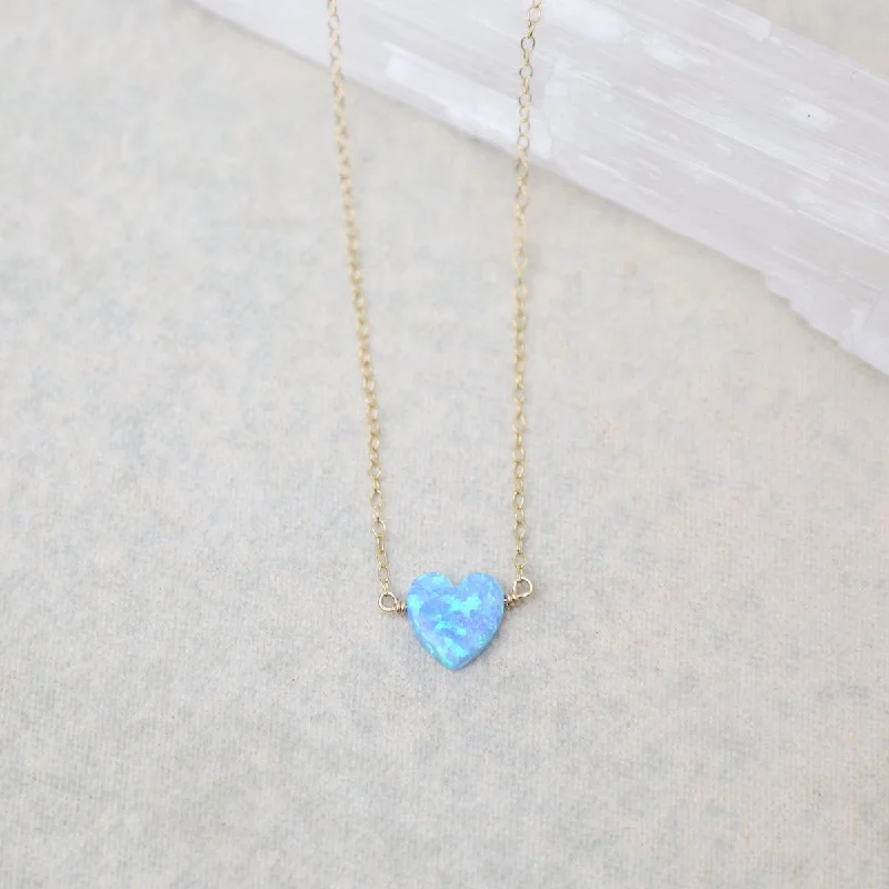 Trendy Layered Gold Necklaces For Chic Fashion-Blue Opal Heart Necklace