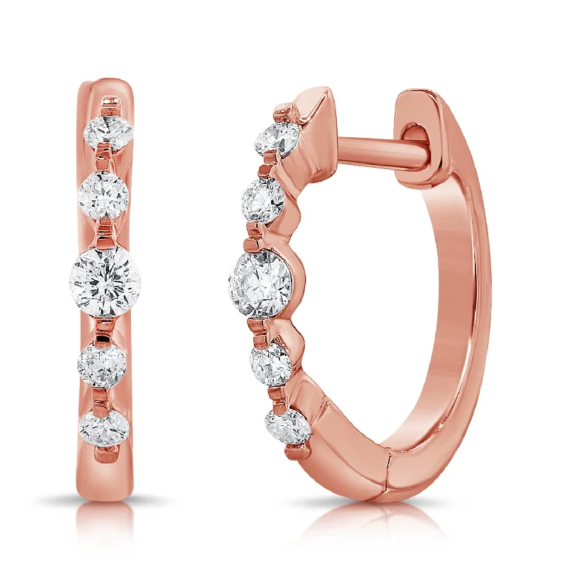 Elegant Earrings For Formal Occasions-14K Rose Gold Diamond Single Prong Huggie Earrings