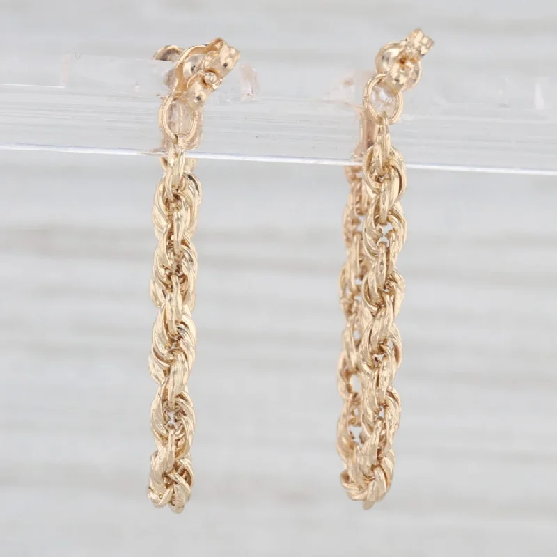 Silver Stud Earrings For Elegant Looks-Rope Chain Hoop Earrings 14k Yellow Gold Drops