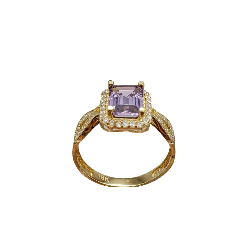 Bold Statement Rings For Fashionistas-Purple Emerald Diamond Lady Ring 18K