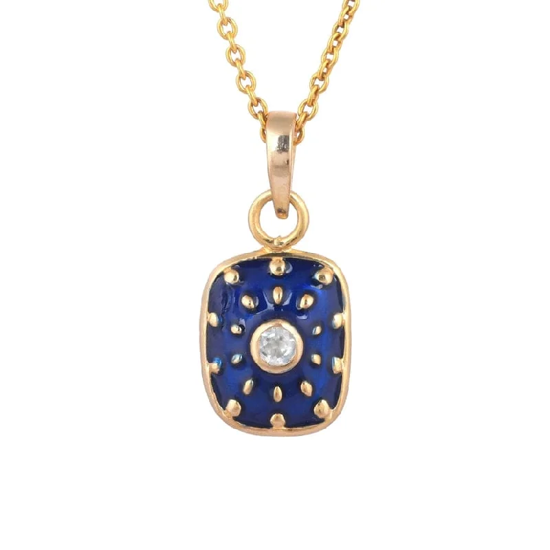 Sparkling Gemstone Necklaces For Evening Wear-Blue Enamel CZ Pendant Necklace