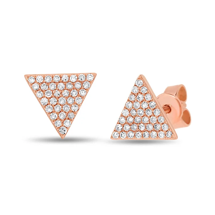 Elegant Silver Earrings For Special Occasions-14K Rose Gold Diamond Triangle Earrings