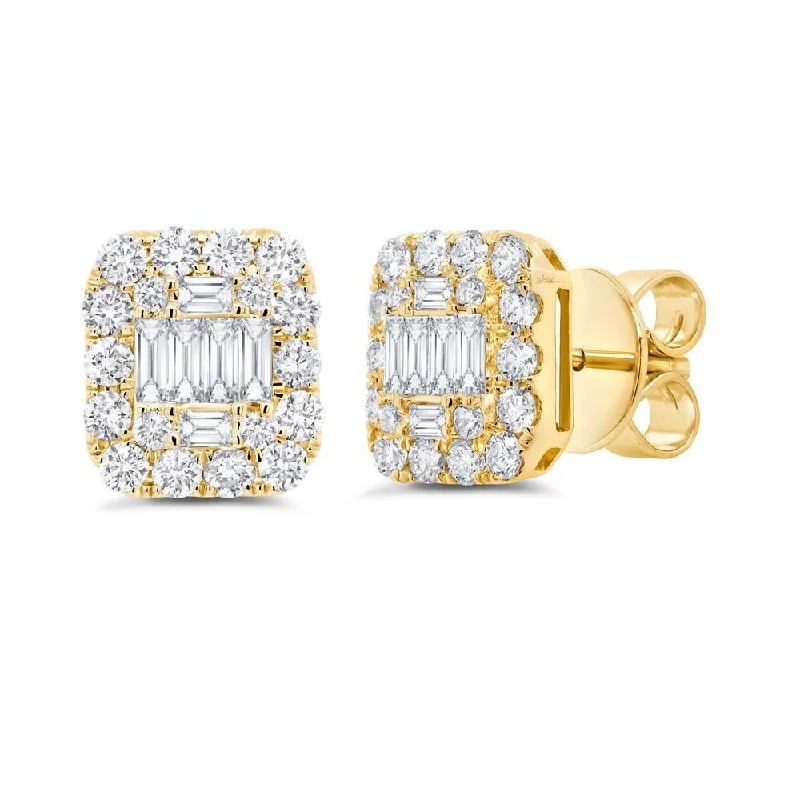 Trendy Gold Earrings For Women’s Fashion-14K Yellow Gold Diamond Baguette Cluster Earrings