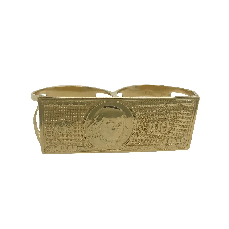 Statement Gemstone Rings For Bold Fashion-100 Dollar Bill Two Finger Ring (14k)