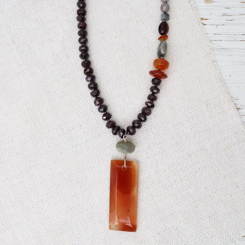 Custom Gold Necklaces For Thoughtful Gifts-Garnet & Grey Onyx with Carnelian Pendant Necklace