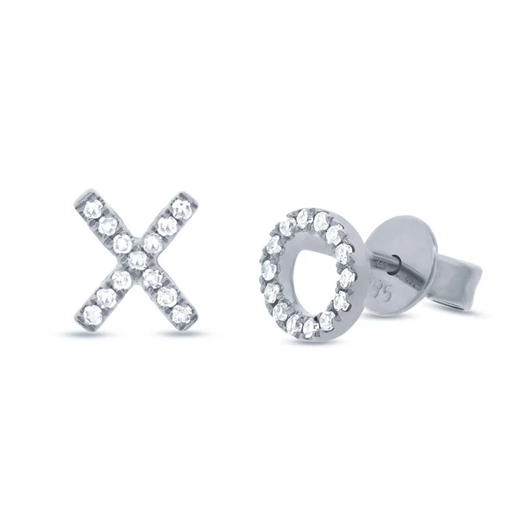 Stylish Resin Hoop Earrings For Trendy Wear-14K White Gold Diamond "XO" Stud Earrings