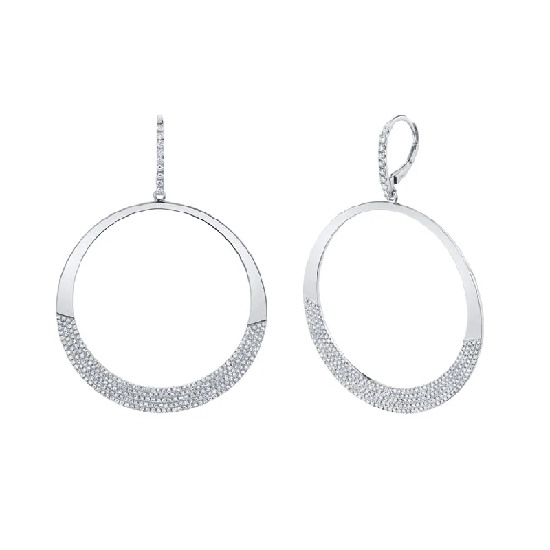 Colorful Earrings For Playful Fashion-14K White Gold Diamond Pave Circle Earrings