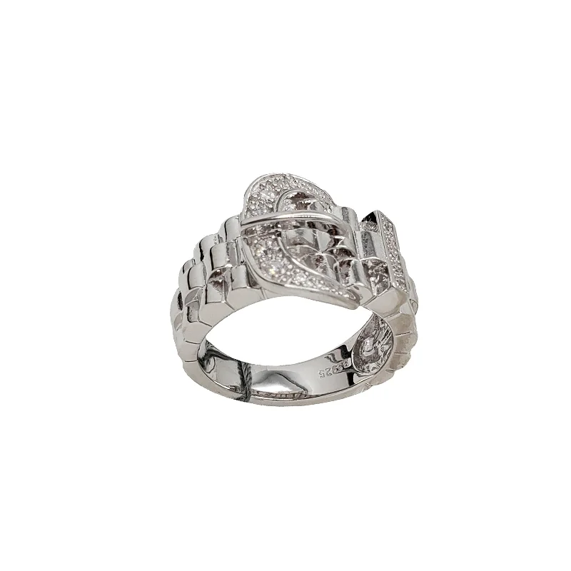 Custom Wedding Rings For Non-Traditional Brides-Zirconia Belt Ring (Silver)