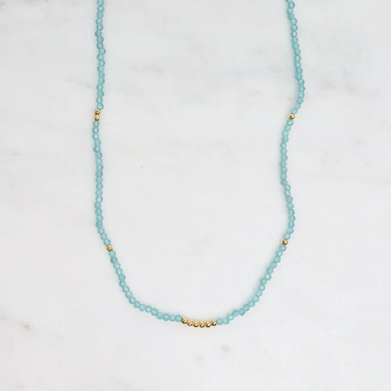 Trendy Layered Gold Necklaces For Chic Fashion-Tiny Blue Chalcedony & Gold Nugget Beaded Necklace