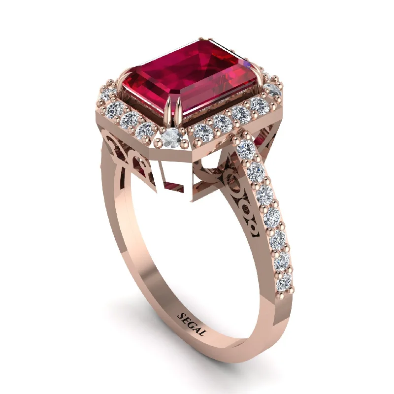 Bold Engagement Rings For Fashionable Brides-Emerald Cut Ruby Vintage-Inspired Engagement Ring - Addilyn No. 11