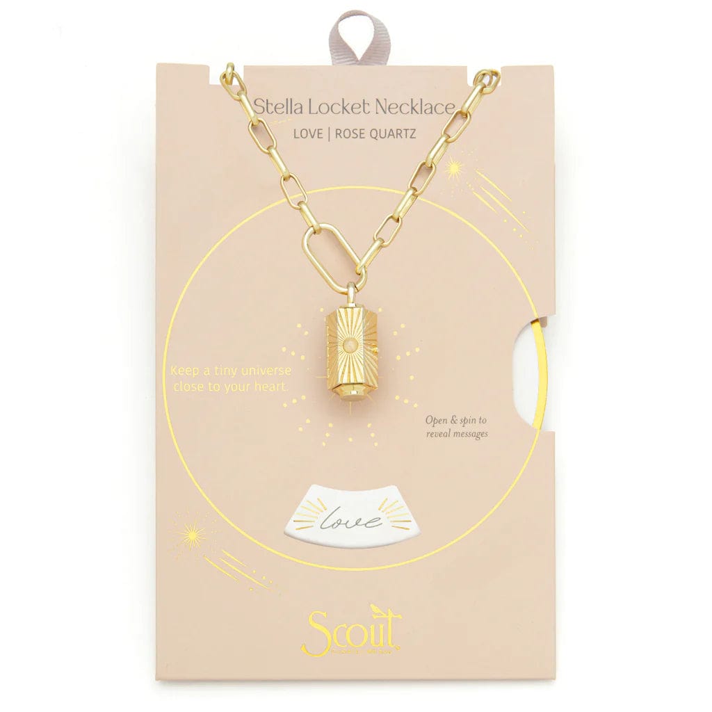 Statement Gold Chain Necklaces For Fashion-Love Stella Locket Necklace with Rose Quartz