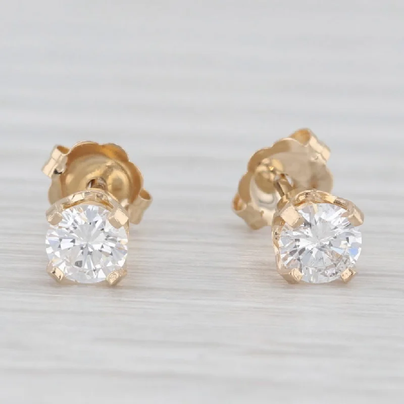 Luxury Gold Earrings For Weddings-0.50ctw Round Diamond Solitaire Stud Earrings 14k Yellow Gold