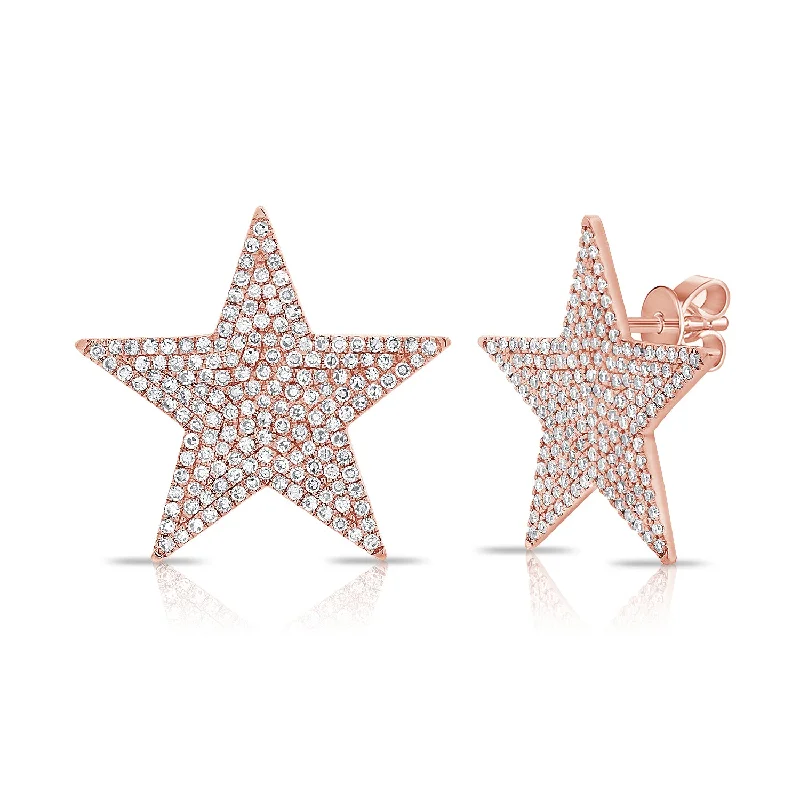 Handcrafted Earrings For One-Of-A-Kind Style-14K Rose Gold Diamond Extra Large Star Earrings