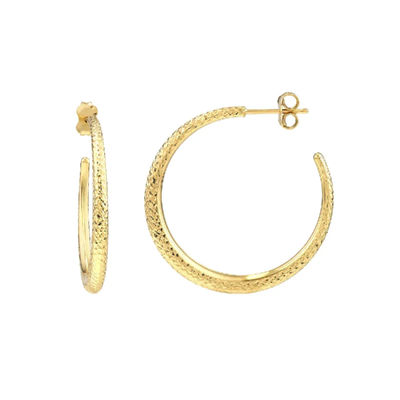 Rose Gold Earrings For Bridesmaids-14K Yellow Gold Diamond Cut Graduated Open Hoop Earrings