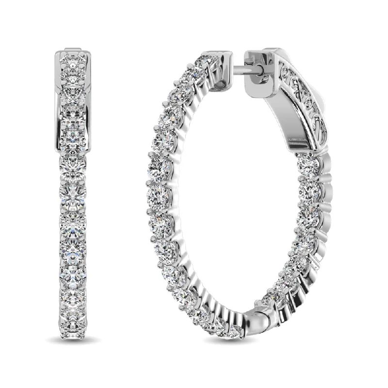 Artistic Handmade Earrings For Women-10K White Gold Diamond 1/2 Ct.Tw. In and Out Hoop Earrings