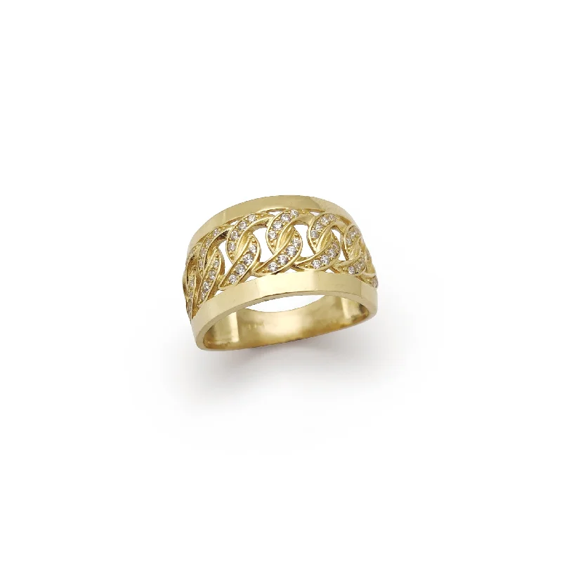 Classic Birthstone Rings For Custom Gifts-Iced-Out Interposed Cuban Link Ring (14K)