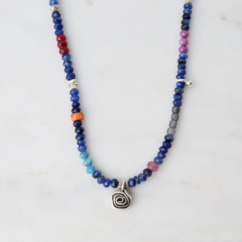 Layered Gold Bar Necklaces For Bold Style-Kyanite with Spiral Rose Pendant Necklace